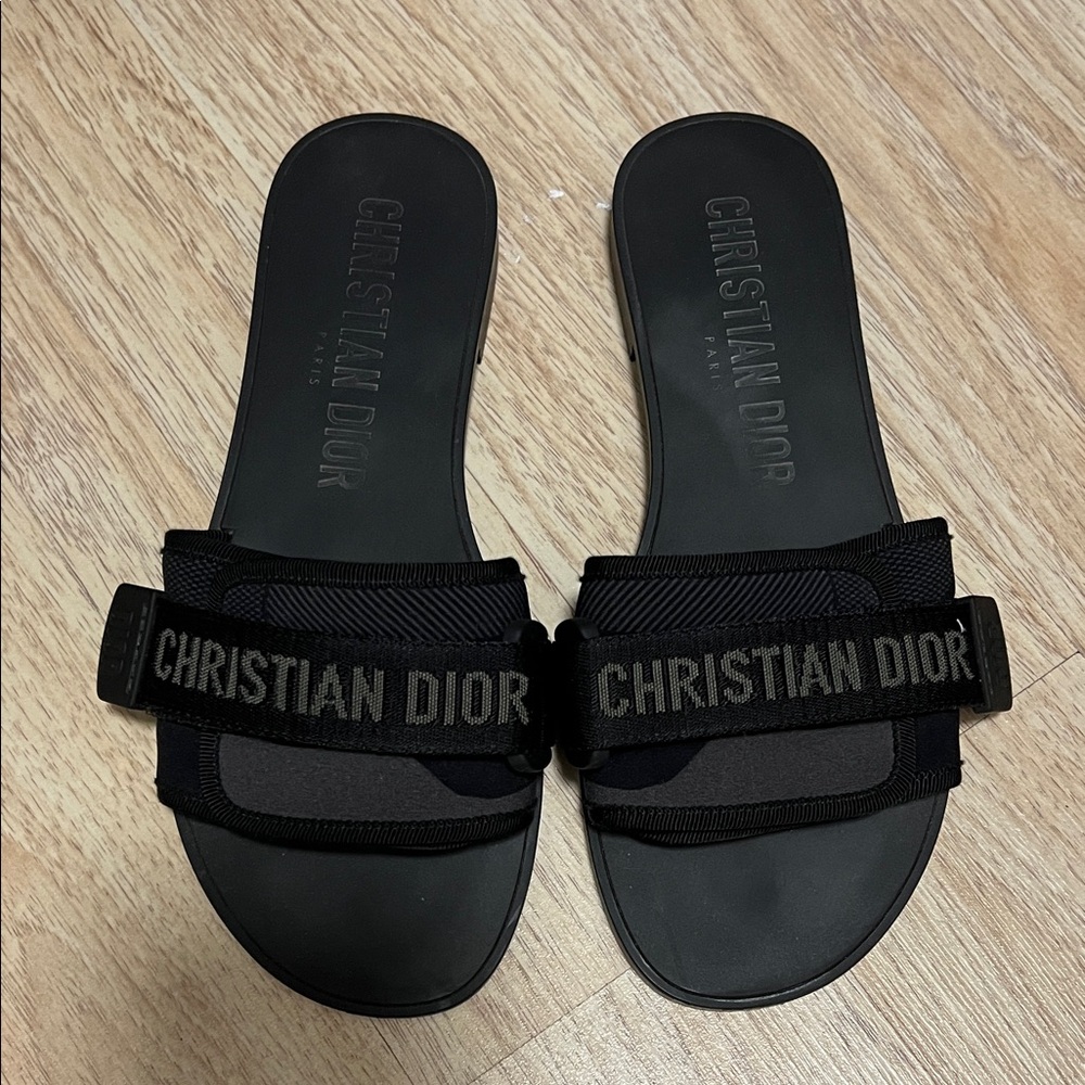 Dior Black Slide Sandals with Logo Strap